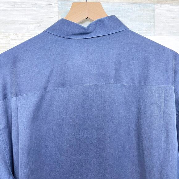 Tommy Bahama Silk Wool Sateen Shirt Blue Button Front Long Sleeve Mens Large - Picture 4 of 6